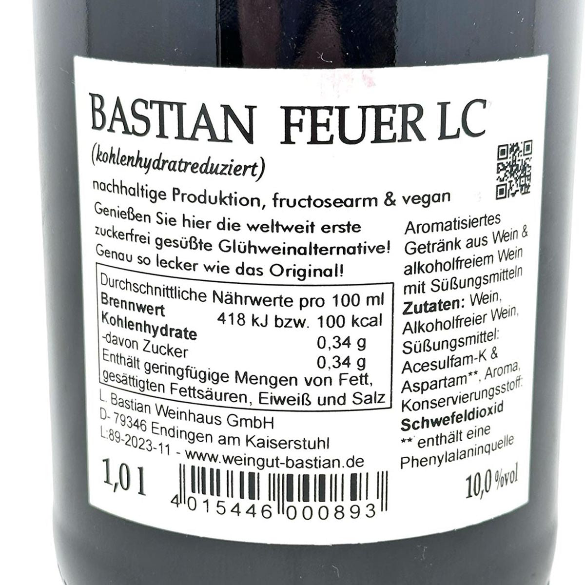 Bastian Feuer LC – Zuckerfreie Glühwein-Alternative rot, kohlenhydratreduziert 1L 10% vol