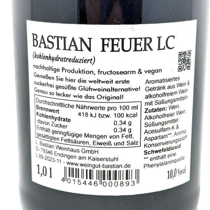 Bastian Feuer LC – Zuckerfreie Glühwein-Alternative rot, kohlenhydratreduziert 1L 10% vol