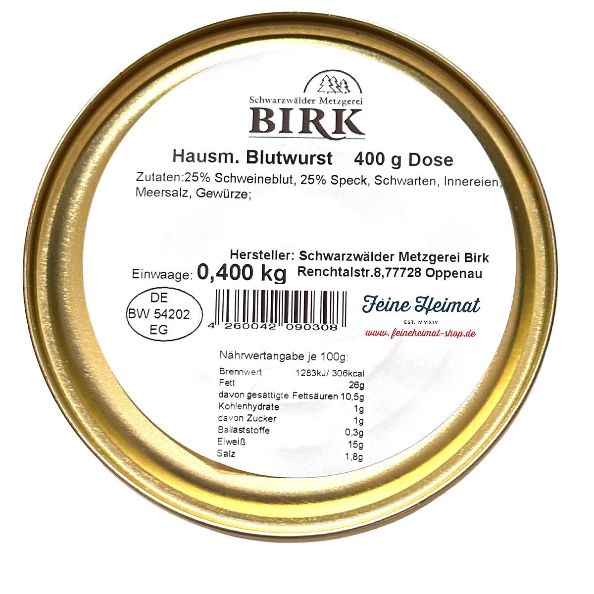 Schwarzwälder Metzgerei Birk Dosenwurst Hausmacher Blutwurst aus eigener Herstellung