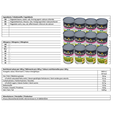 d'aucy Flageolets Grüne Bohnenkerne Fein 12 x 400 Gramm Dose
