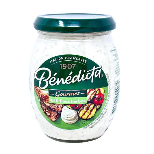 Bénédicta Gourmet Ail & fines herbes Sauce 260 g Glas cremige Knoblauch-Kräuter-Sauce französische Spezialität ideal zu Fleisch Gemüse und Grillgerichten