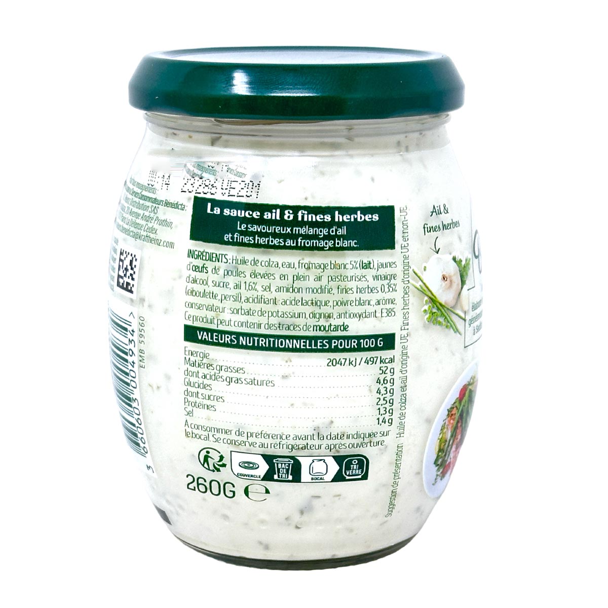 Bénédicta BENEDICTA  Ail et fines Herbes Sauce mit Knoblauch und Kräutern im 260g