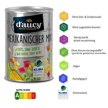 d'aucy Mexiko Mix -- 100% ohne Salz und Zuckerzusatz,    6 x 285 Gramm Dose