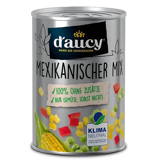 d’aucy Mexikanischer Mix Gemüse in der Dose, Mais Erbsen Paprika, 100 % ohne Zusätze, ohne Salz und Zuckerzusatz, klimaneutral produziert