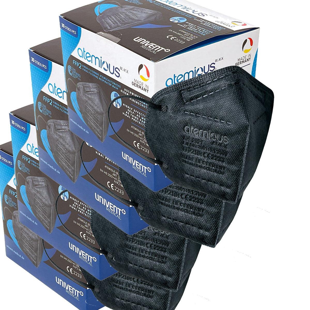 atemious PRO 2 BLACK  FFP2 Maske schwarz einzeln oder lose verpackt