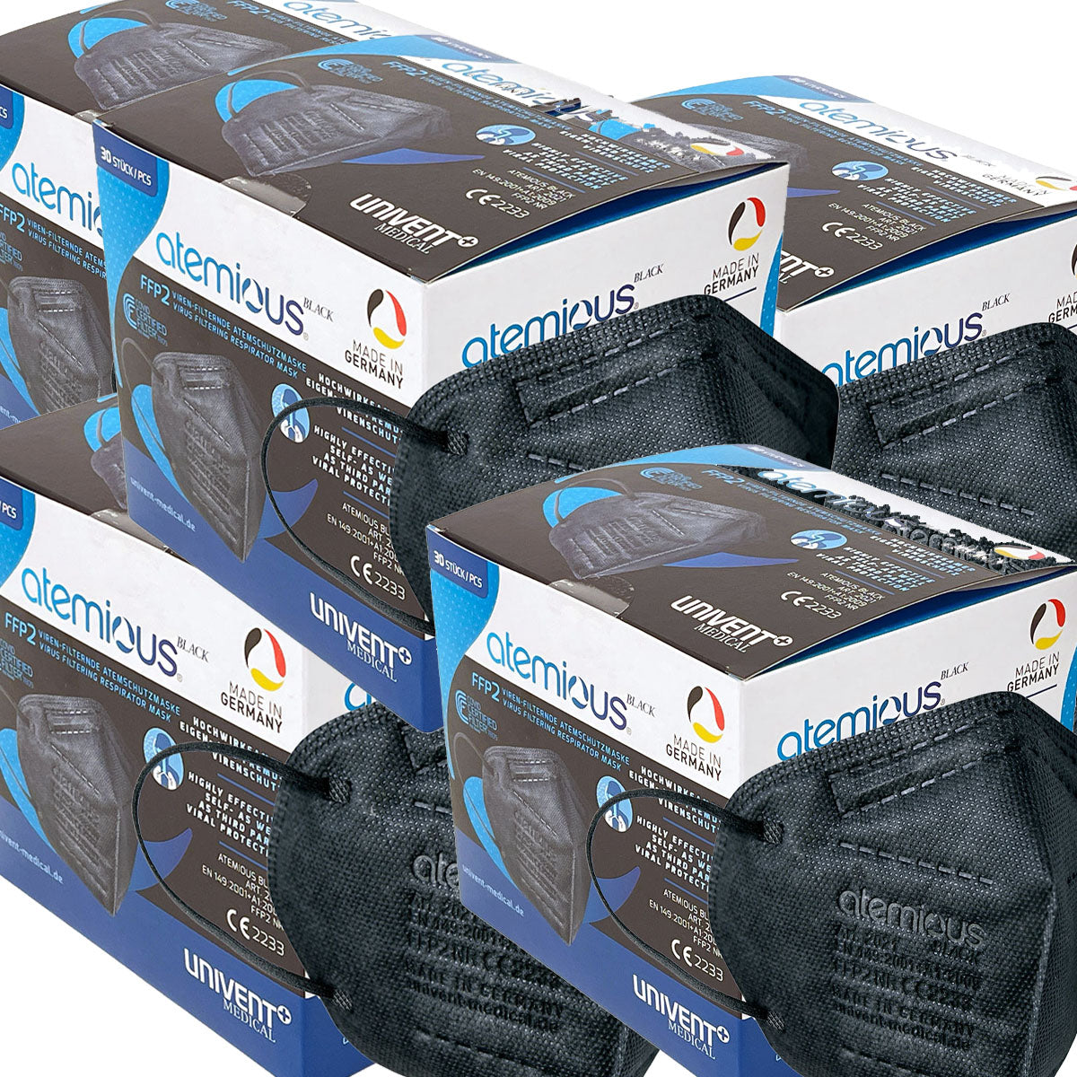 atemious PRO 2 BLACK  FFP2 Maske schwarz einzeln oder lose verpackt