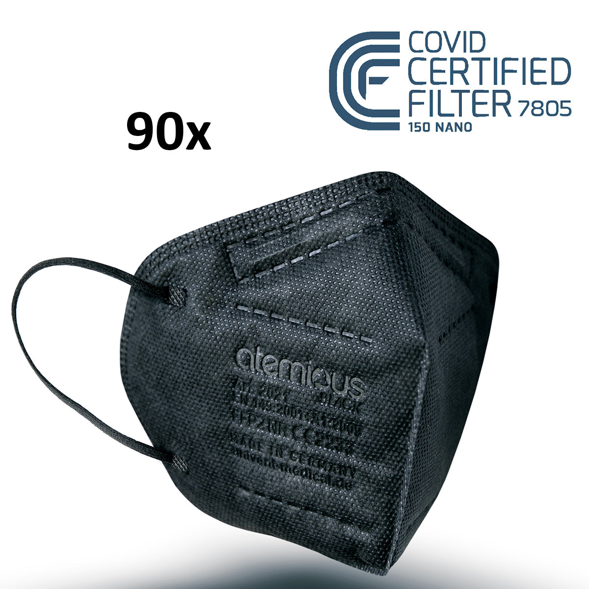 atemious PRO 2 BLACK  FFP2 Maske schwarz einzeln oder lose verpackt
