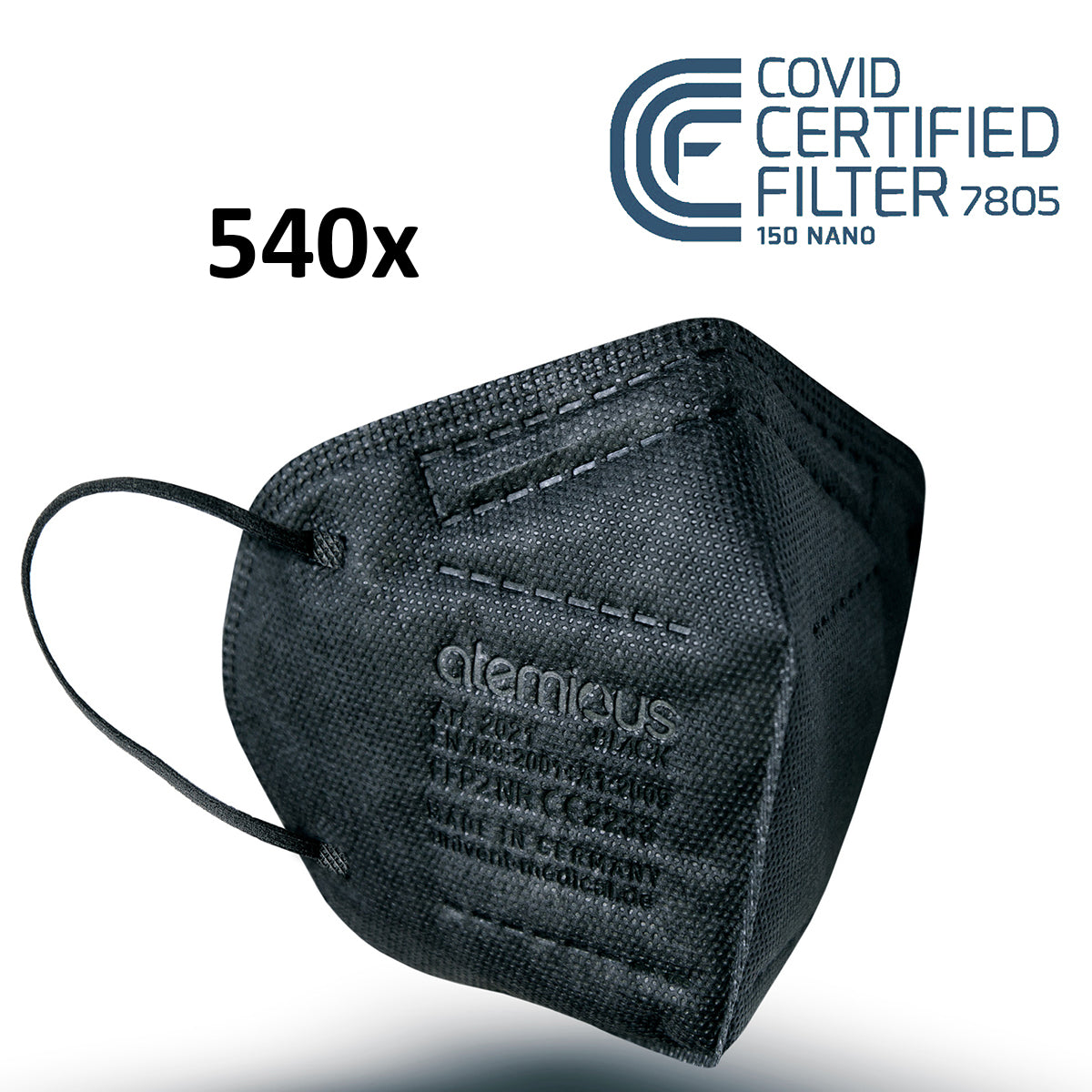 atemious PRO 2 BLACK  FFP2 Maske schwarz einzeln oder lose verpackt