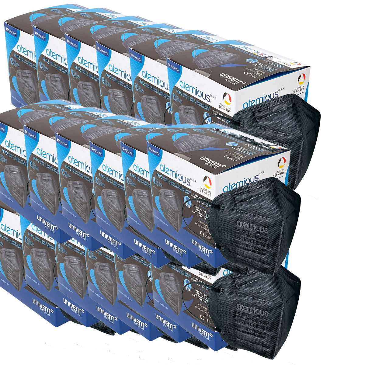 atemious PRO 2 BLACK  FFP2 Maske schwarz einzeln oder lose verpackt