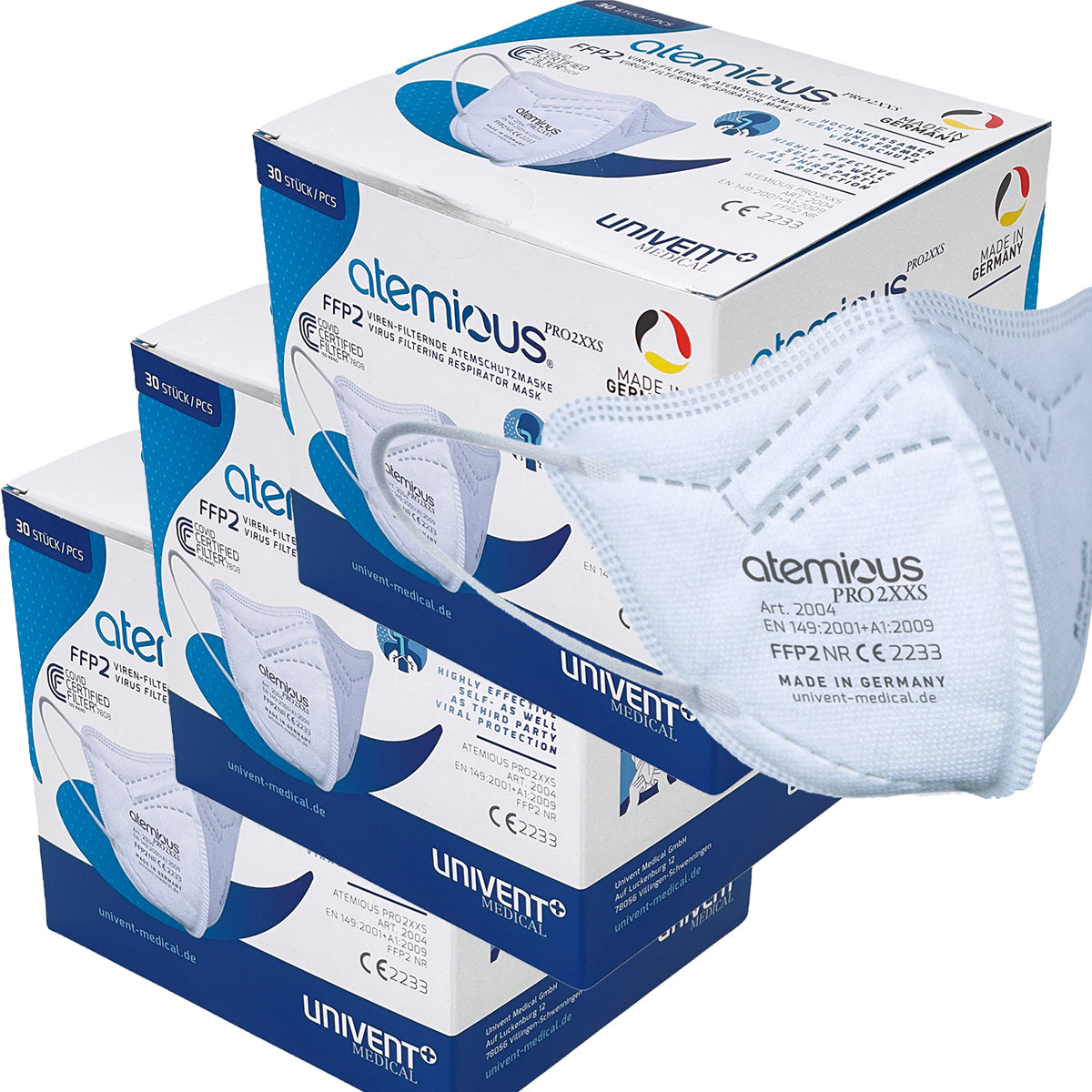 atemious PRO 2 XXS, FFP2 Maske EN149:2001+A1:2009 CE 2233 ACHTUNG! KLEINE PASSFORM