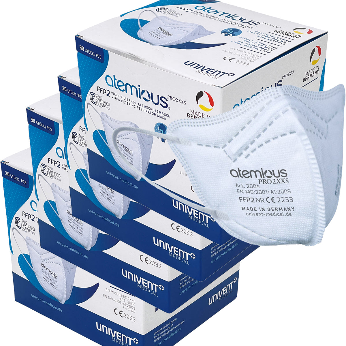 atemious PRO 2 XXS, FFP2 Maske EN149:2001+A1:2009 CE 2233 ACHTUNG! KLEINE PASSFORM