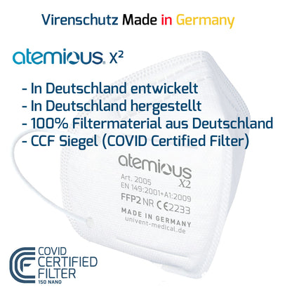 atemious X2  FFP2 Atemschutzmaske Made in Germany einzeln oder lose verpackt
