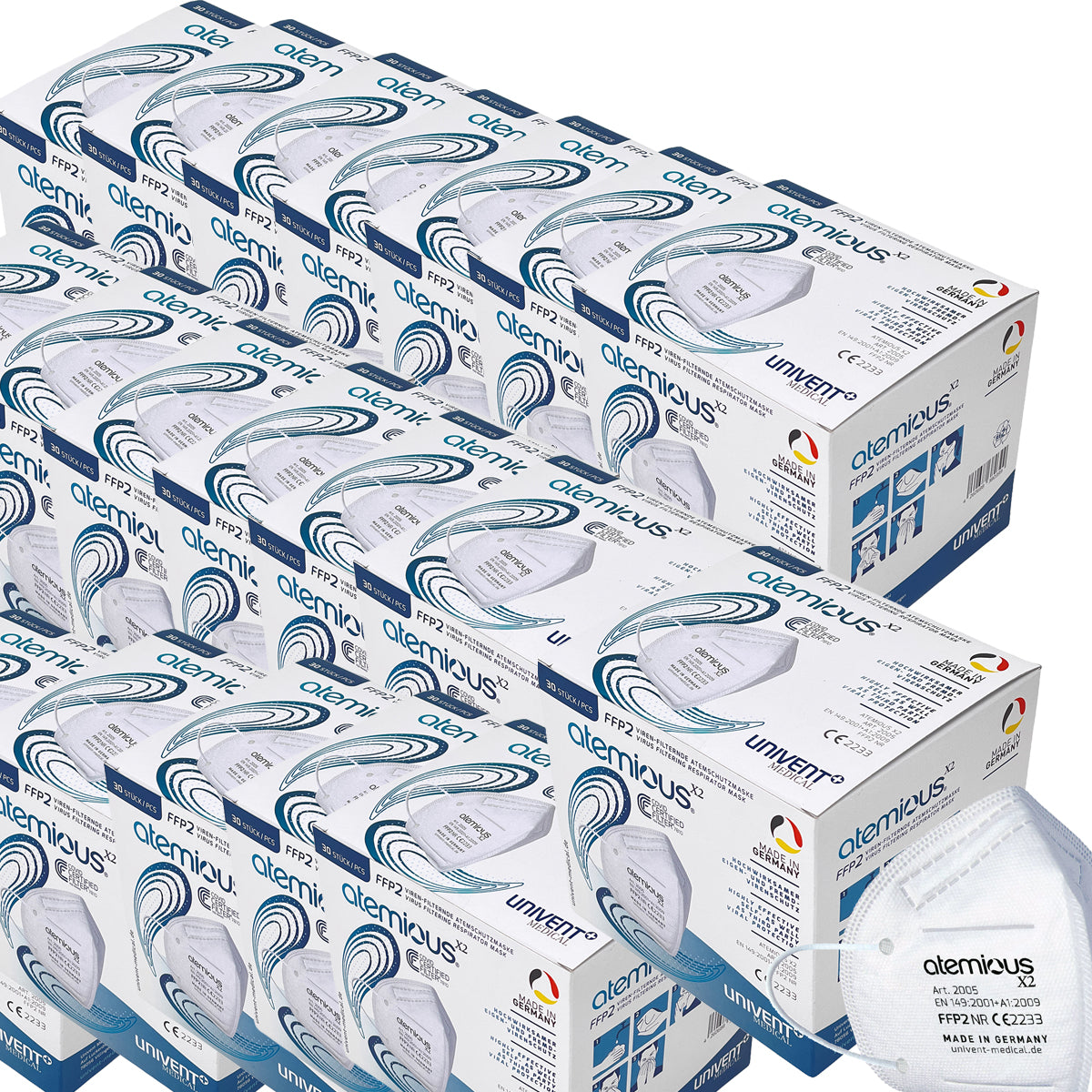 atemious X2  FFP2 Atemschutzmaske Made in Germany einzeln oder lose verpackt