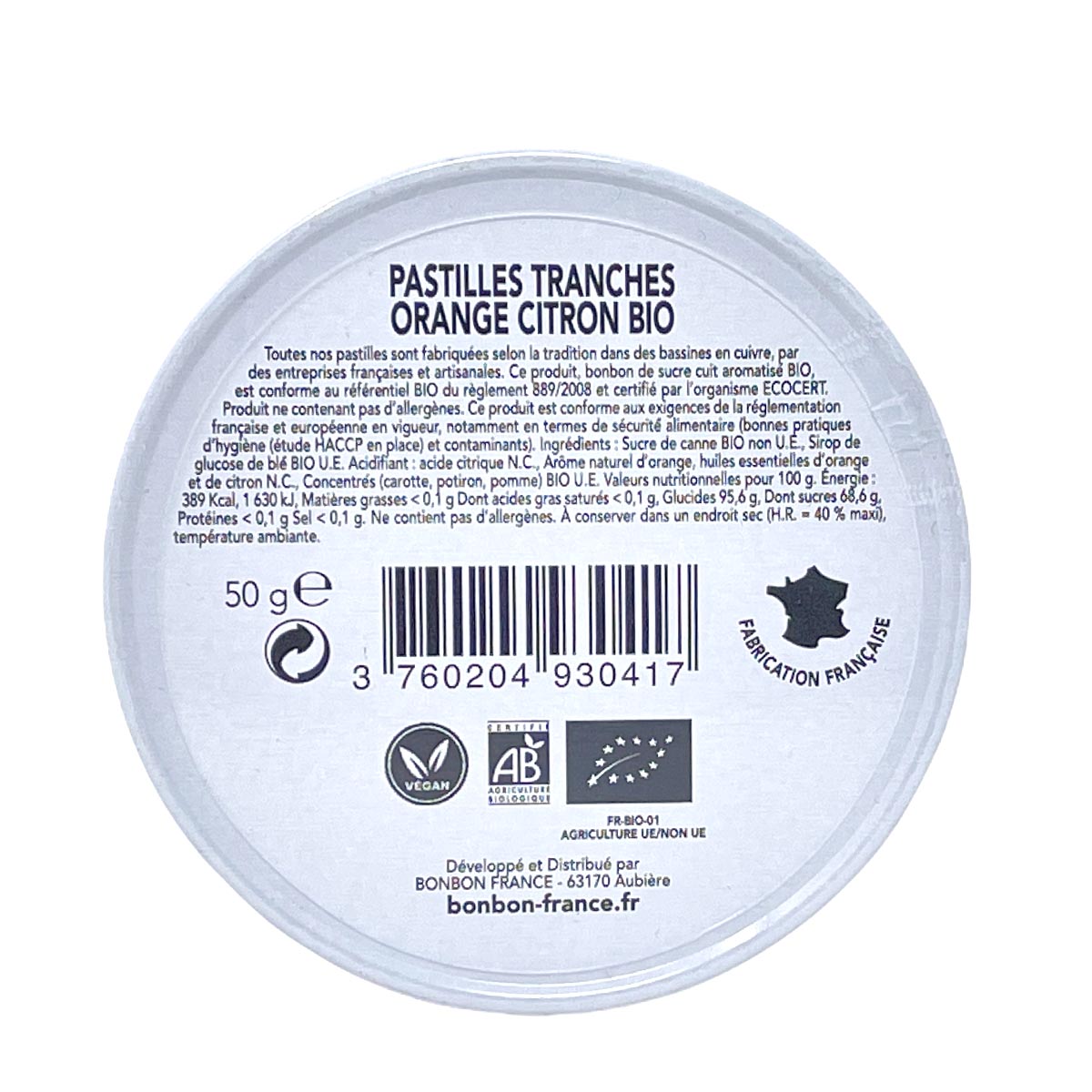 Saint-Ange Bio Orangen-Zitronen Bonbons - Bio-Tranches aus Frankreich, 50g