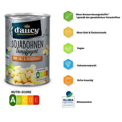 D'aucy Sojabohnen - Salz- & Zuckerfrei, Ohne Konservierungsstoffe, 110g Dose