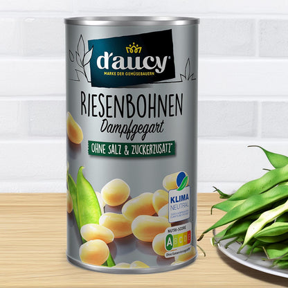 d'aucy Weiße Riesenbohnen - 100% ohne Salz & Zuckerzusatz 4er Pack = 12 x 110g Dosen