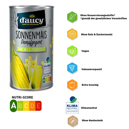 d'aucy Sonnenmais 3x110g: Natürliche Frische ohne Salz und Zuckerzusatz
