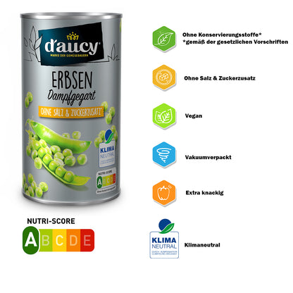 d'aucy Erbsen: Natürliche Frische ohne Salz und Zuckerzusatz