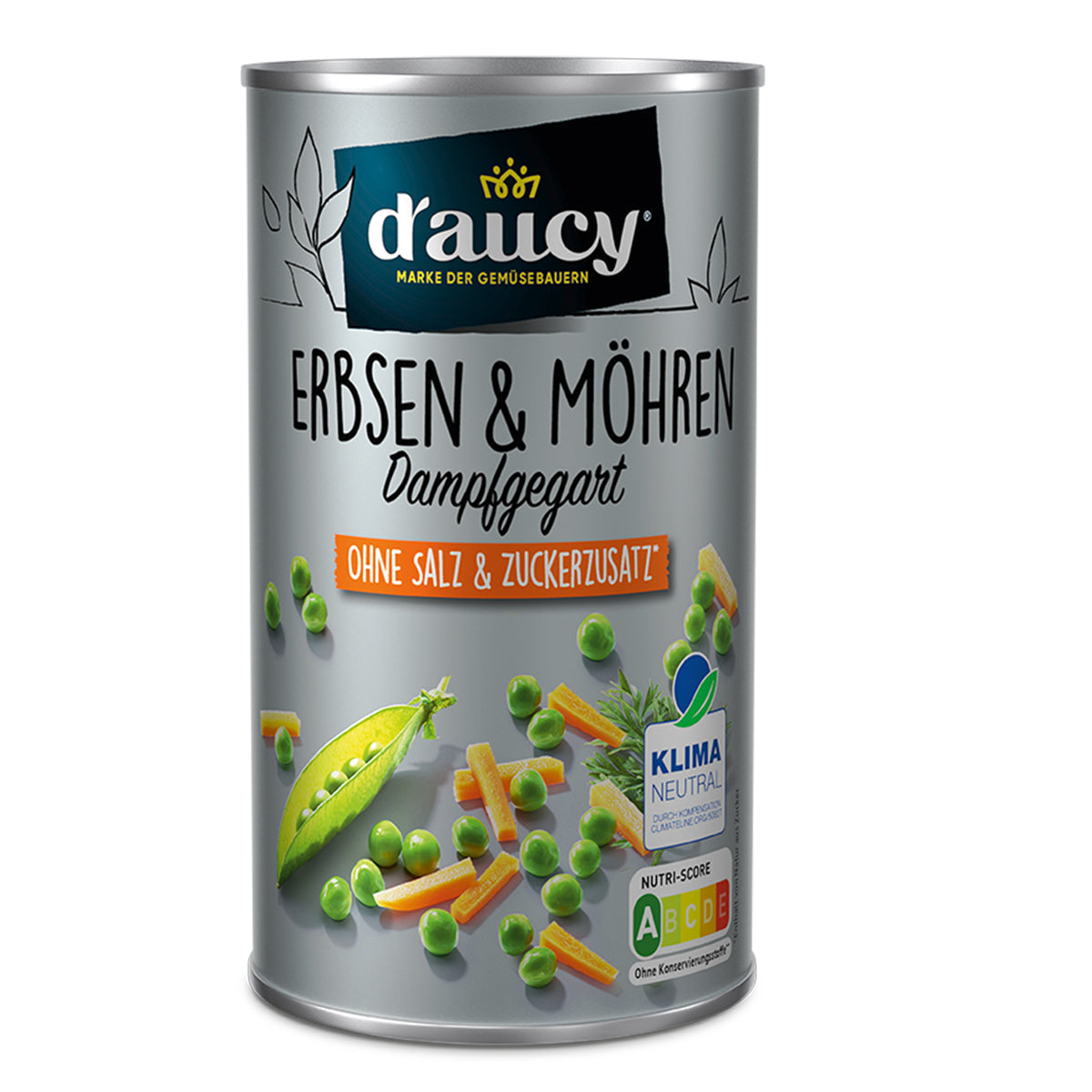 d'aucy Erbsen & Möhrchen, 3x110g Dosen, ohne Salz & Zucker, ohne Konservierungsstoffe