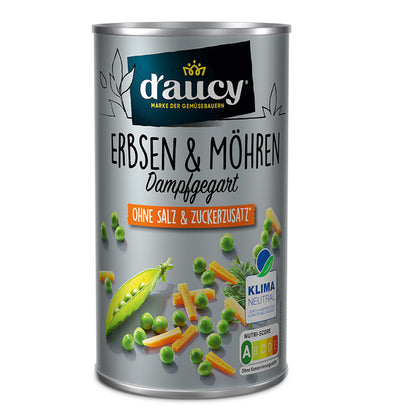 d'aucy Erbsen & Möhrchen, 3x110g Dosen, ohne Salz & Zucker, ohne Konservierungsstoffe