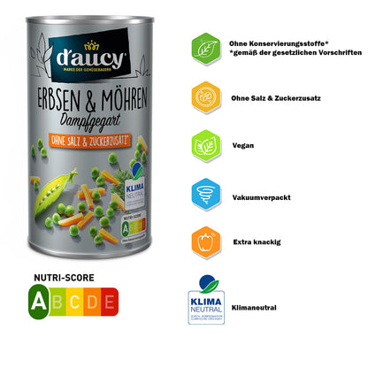 d'aucy Erbsen & Möhrchen, 3x110g Dosen, ohne Salz & Zucker, ohne Konservierungsstoffe