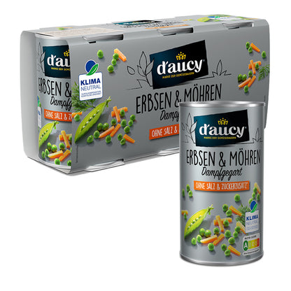 d'aucy Erbsen & Möhrchen, 3x110g Dosen, ohne Salz & Zucker, ohne Konservierungsstoffe