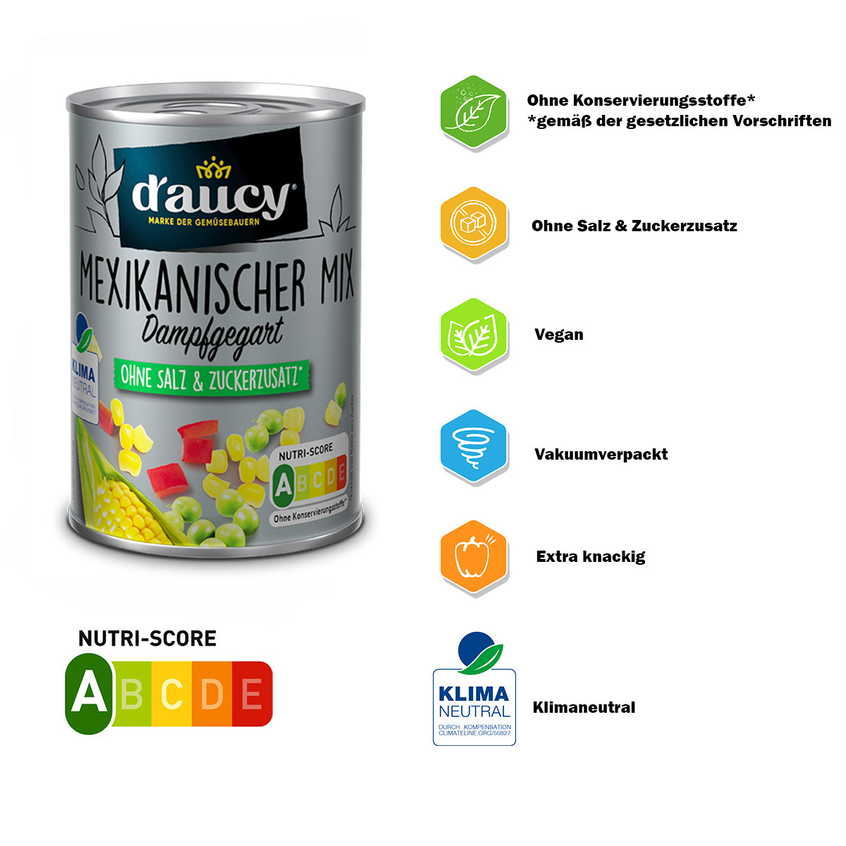 d'aucy Mexikanischer Mix, 3x110g Dosen, ohne Salz & Zucker, ohne Konservierungsstoffe