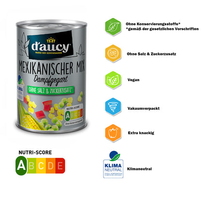 d'aucy Mexikanischer Mix, 3x110g Dosen, ohne Salz & Zucker, ohne Konservierungsstoffe