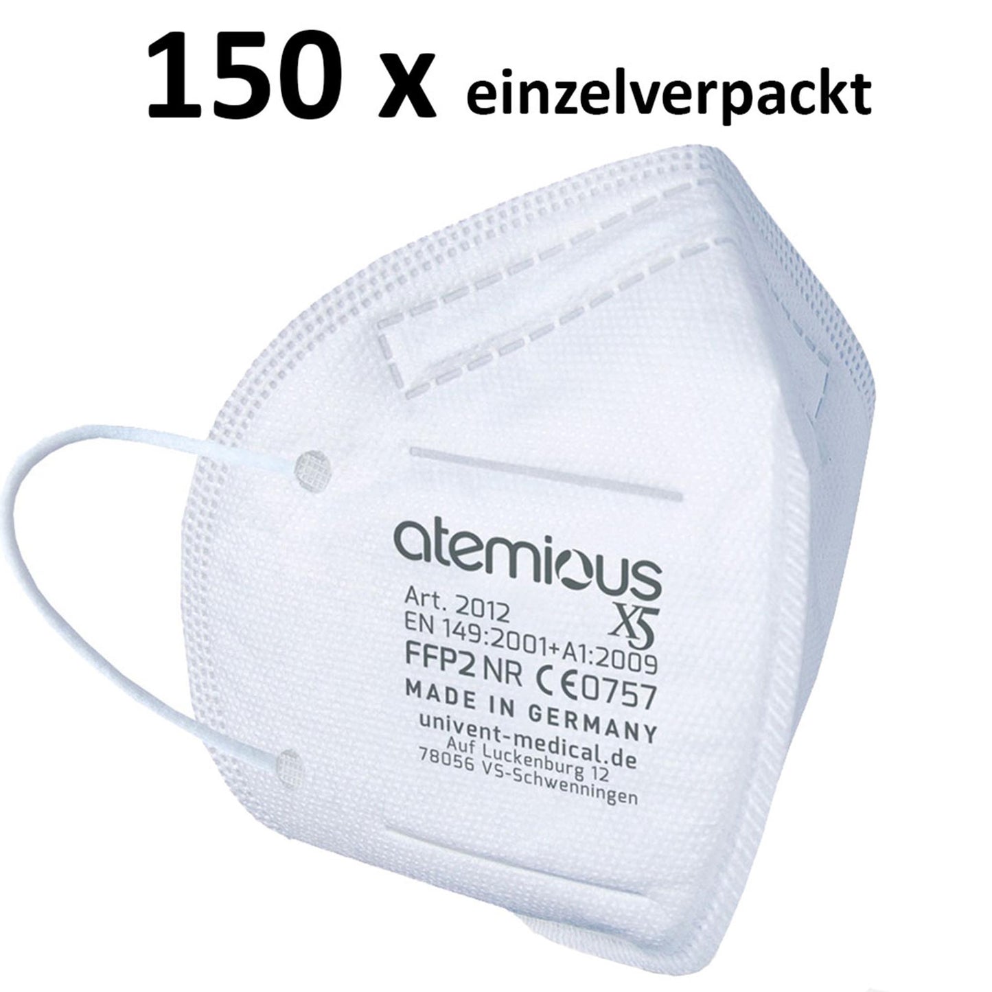 atemious X5 FFP2-Atemschutzmaske in Weiß – hochwertige Premium-Schutzmaske Made in Germany mit CE2233 Zertifizierung und weichem Komfort-Vlies.