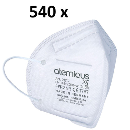 Einzeln verpackte atemious X2 FFP2-Atemschutzmaske in transparenter Hygienefolie – ideal für unterwegs, Made in Germany Qualität mit CE2233 Zertifizierung.