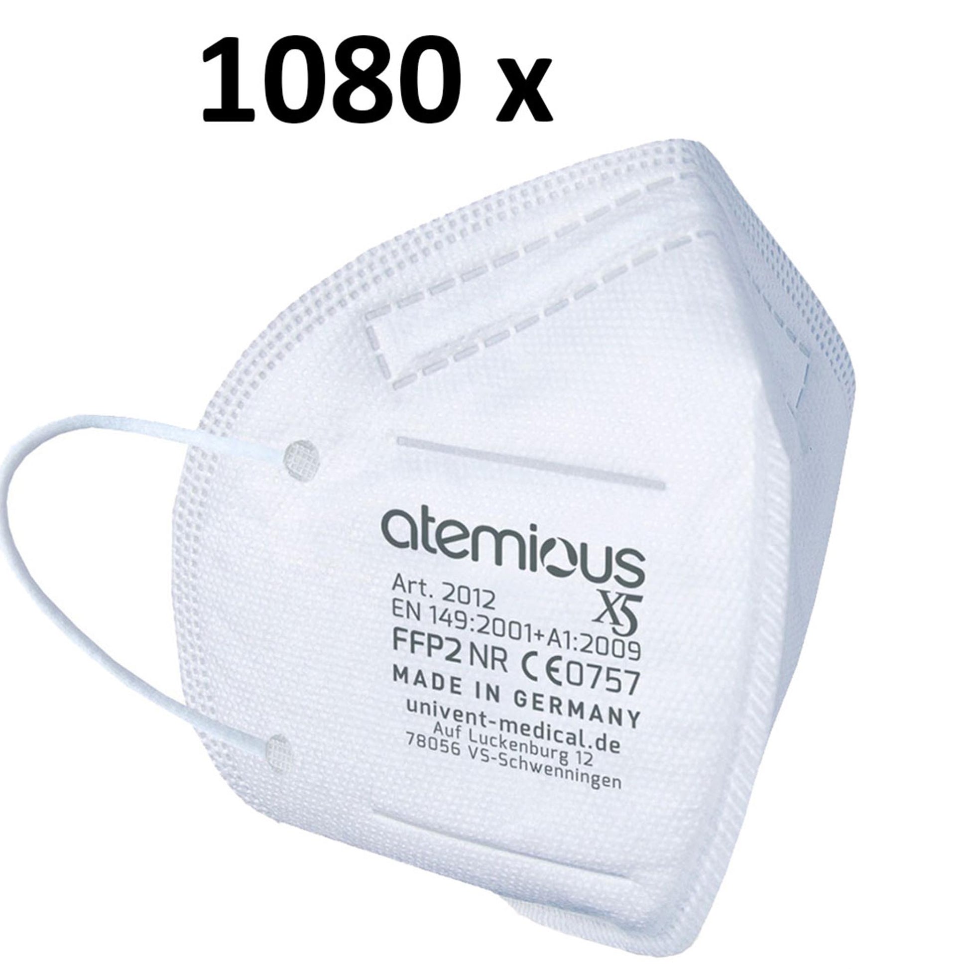 Frontalansicht der atemious X5 FFP2-Atemschutzmaske an einer Person – zeigt die ergonomische Form, den integrierten Nasenbügel für festen Sitz und das hochwertige weiße Komfort-Vlies.