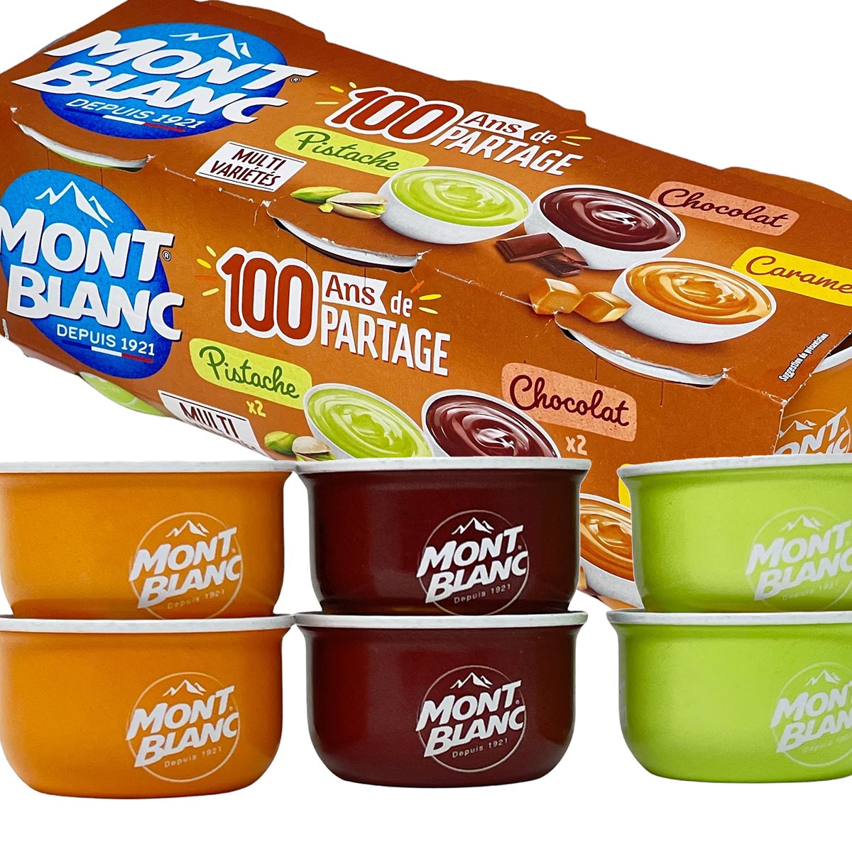 Mont Blanc Crème Dessert Set: Dreifacher Genuss in Schoko, Karamell & Pistazie