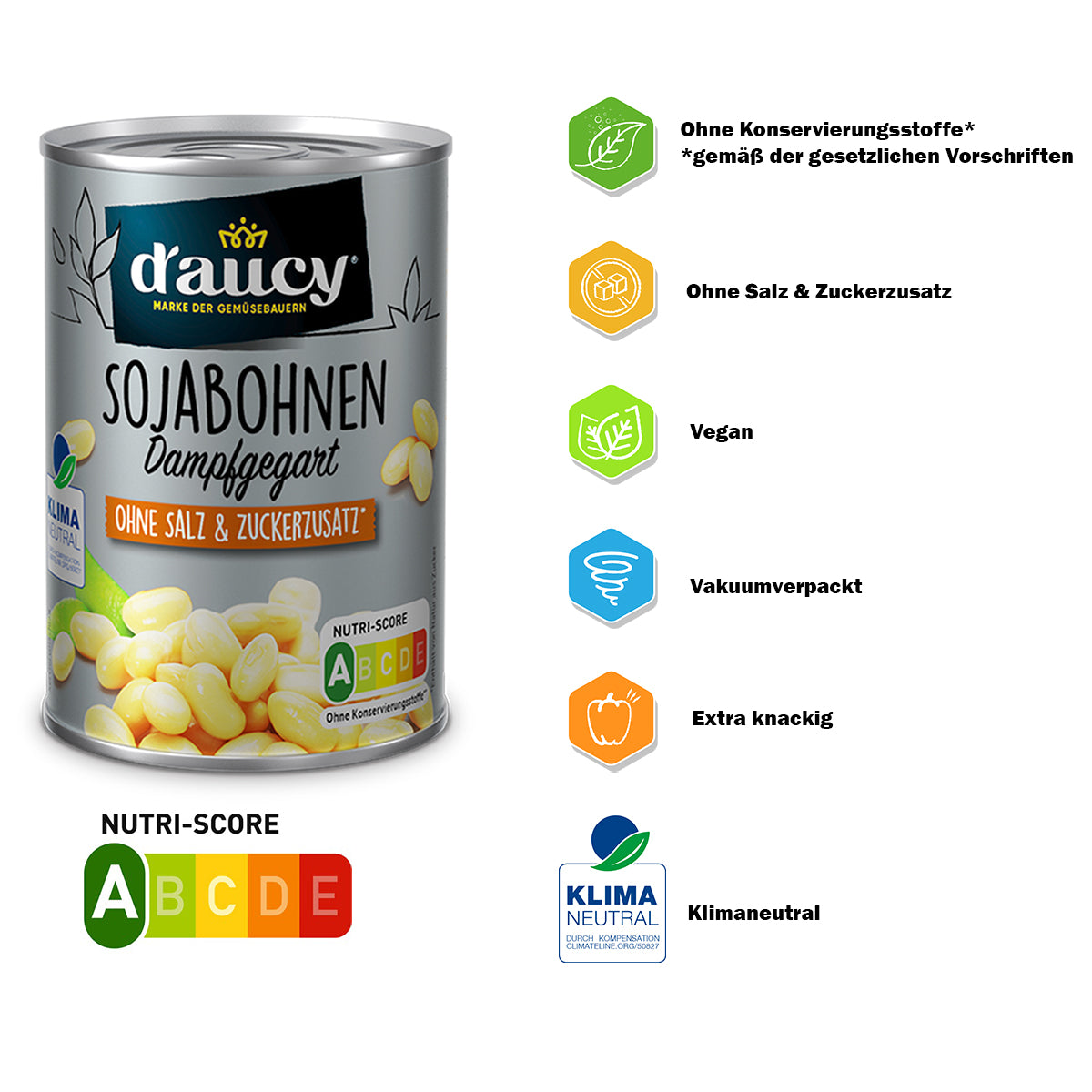 d'aucy Sojabohnen: Natürlich und vielseitig - 12 x 110 Gramm Dose ohne Zusatzstoffe