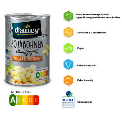 d'aucy Sojabohnen: Natürlich und vielseitig - 12 x 110 Gramm Dose ohne Zusatzstoffe