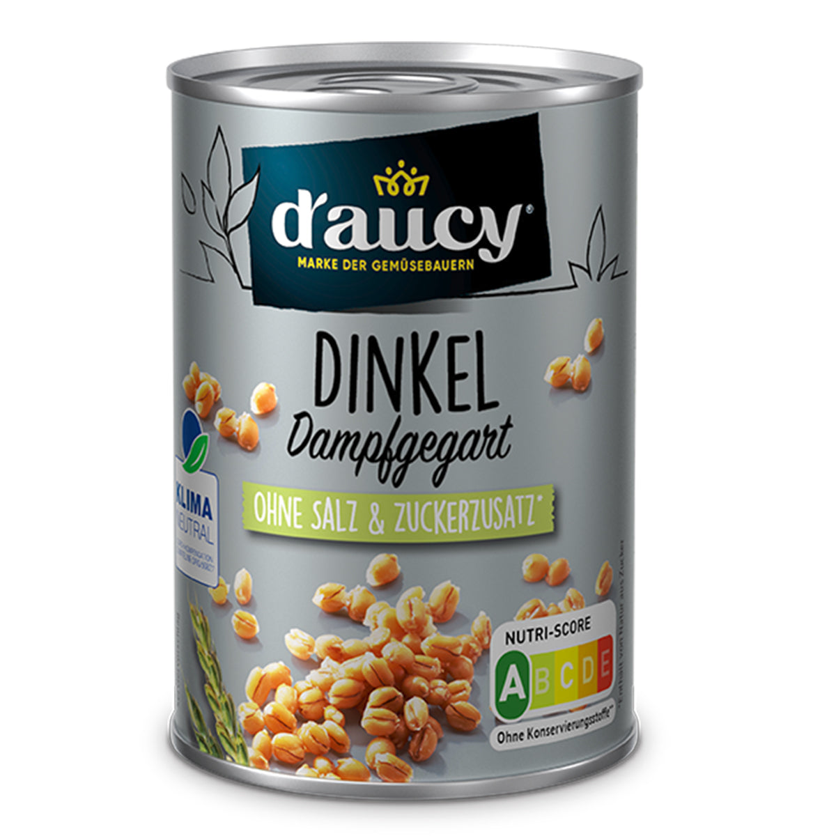 d'aucy Dinkel - 100% ohne Salz und Zuckerzusatz, 12 x 110 Gramm Dose