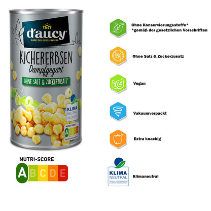 d'aucy Kichererbsen  - 100% ohne Salz & Zuckerzusatz, 6 x 285g Dosen