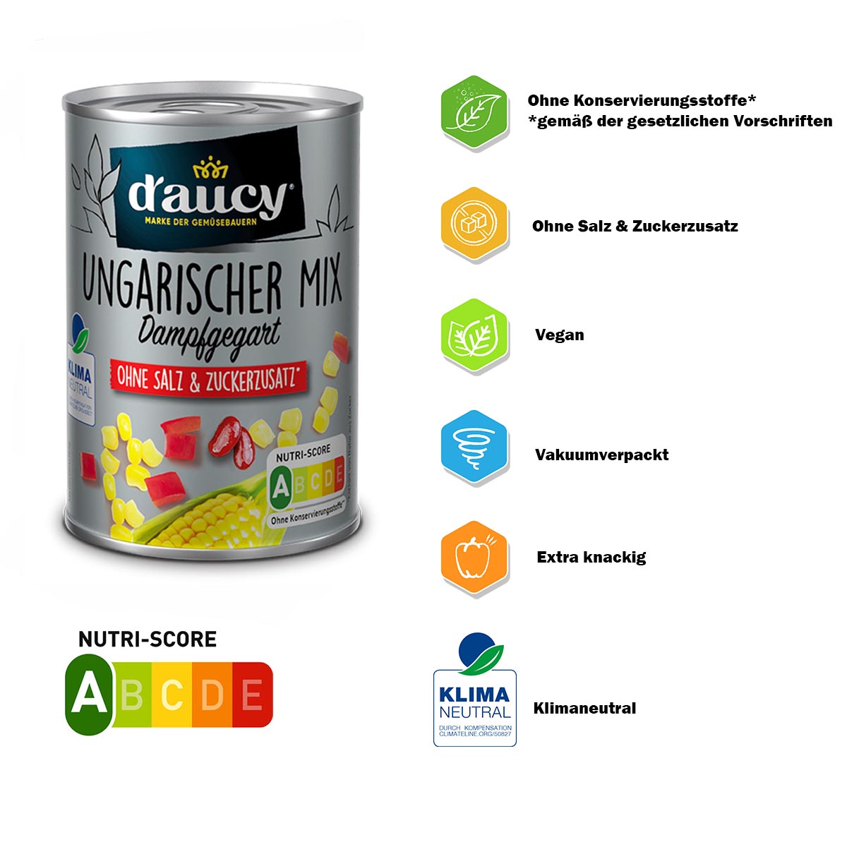 d'aucy Ungarischer Mix - 100% ohne Salz und Zuckerzusatz, 4 Pack = 12 x 110 Gramm