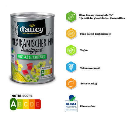 d'aucy Mexikanischer Mix - 100% ohne Salz und Zuckerzusatz,  12 x 110 Gramm Dose