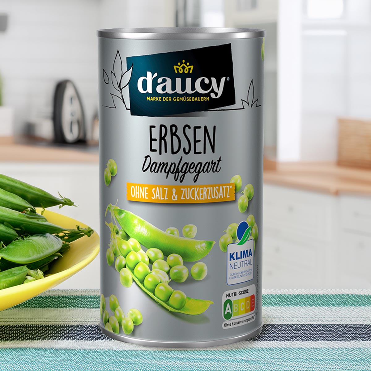 d'aucy Erbsen - 100% ohne Salz und Zuckerzusatz  4 Pack = 12 x 110 Gramm Dose