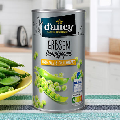 d'aucy Erbsen - 100% ohne Salz & Zuckerzusatz,   6 x 285g Dosen