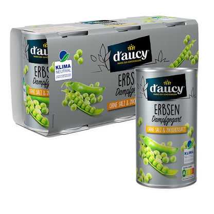 d'aucy Erbsen - 100% ohne Salz und Zuckerzusatz  4 Pack = 12 x 110 Gramm Dose