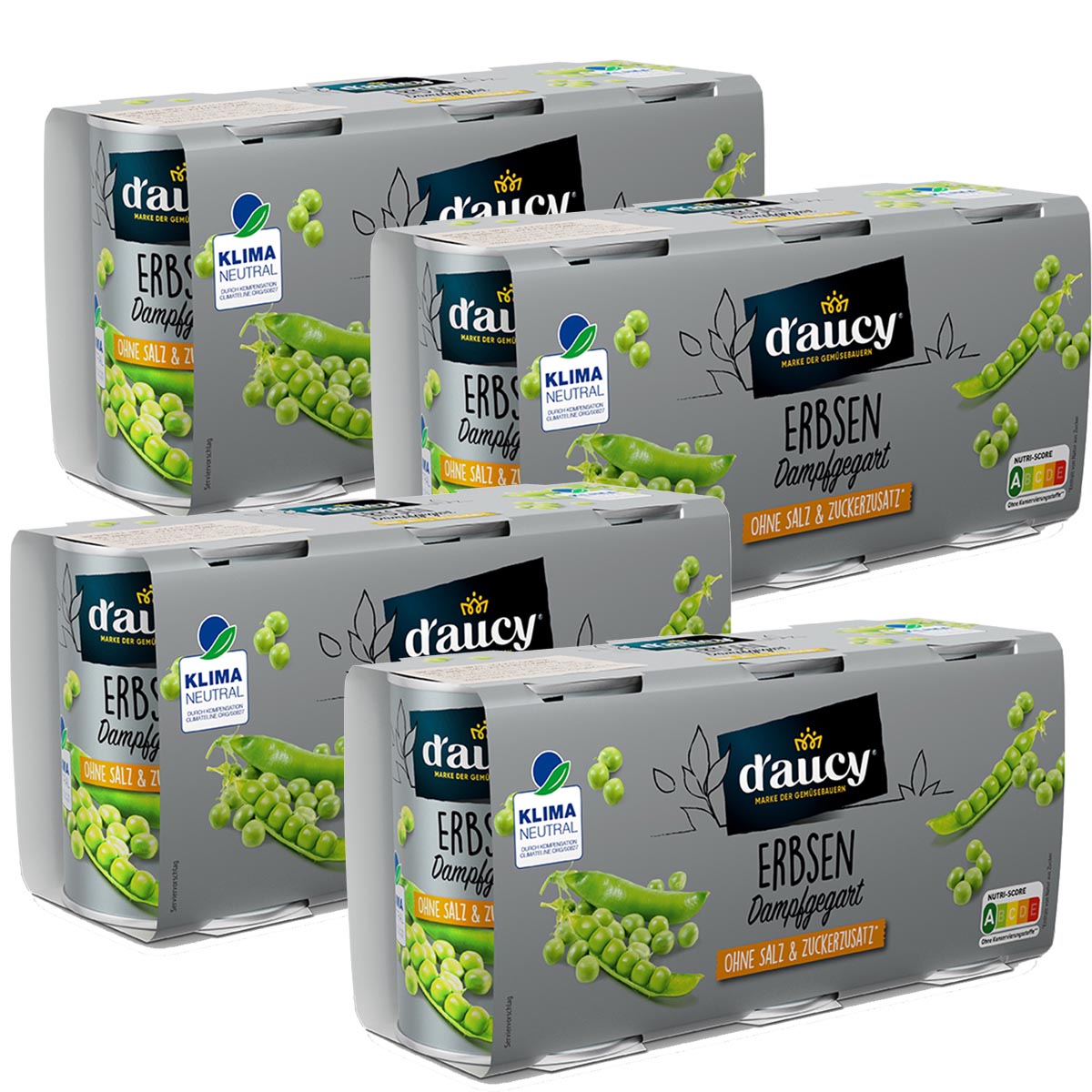 d'aucy Erbsen - 100% ohne Salz und Zuckerzusatz  4 Pack = 12 x 110 Gramm Dose