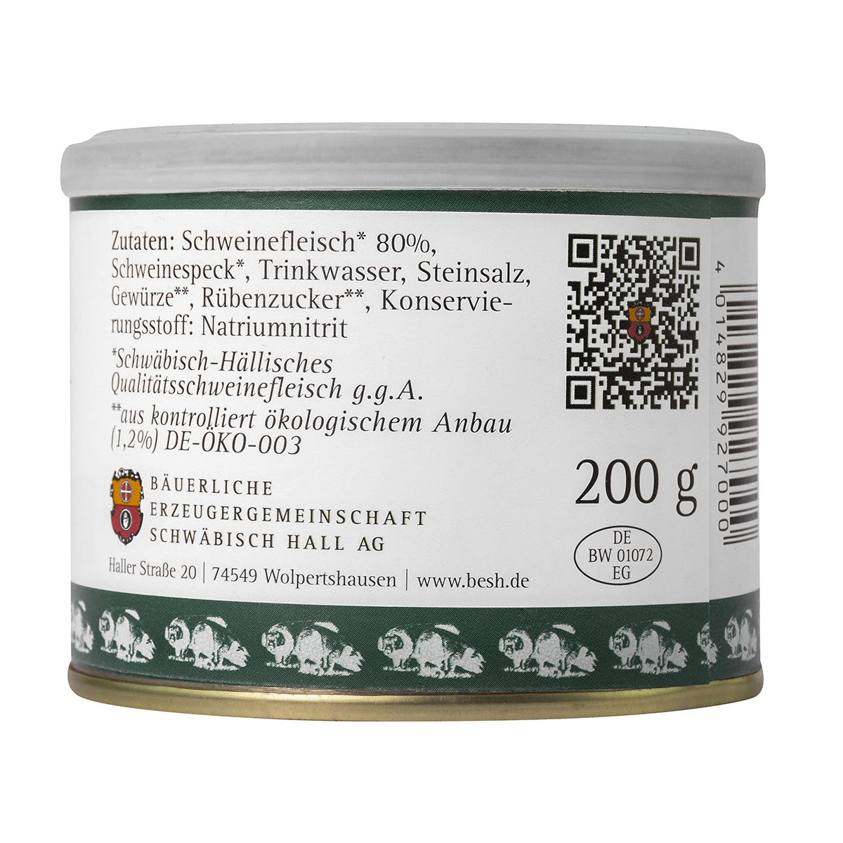 Erzeugergemeinschaft Schwäbisch Hall Echt Hällische Schinkenwurst in der Dose 200 Gr.