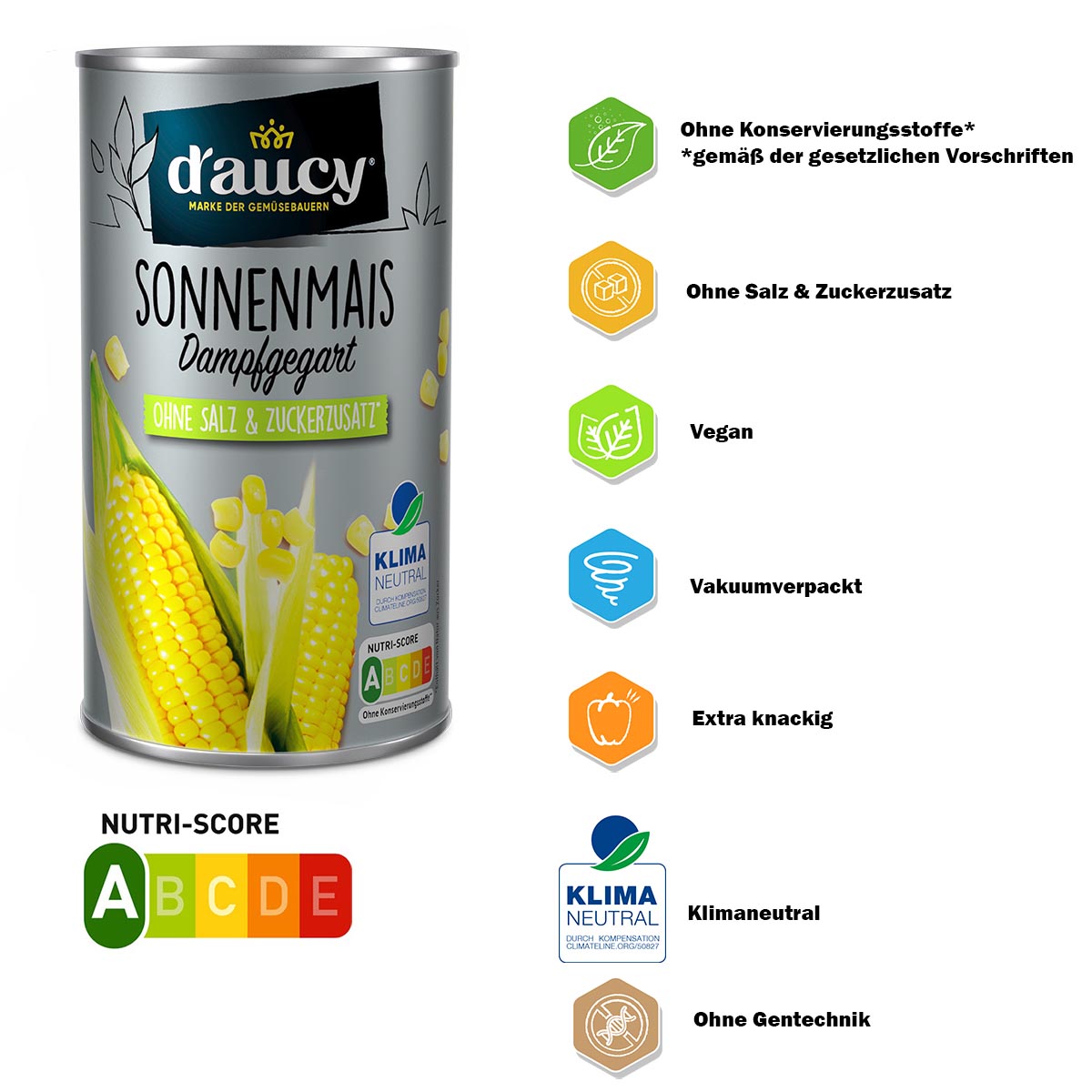 d'aucy Sonnenmais - 100% ohne Salz und Zuckerzusatz,    12 x 110 Gr. Dose