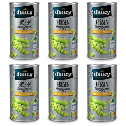 d'aucy Erbsen - 100% ohne Salz & Zuckerzusatz,   6 x 285g Dosen