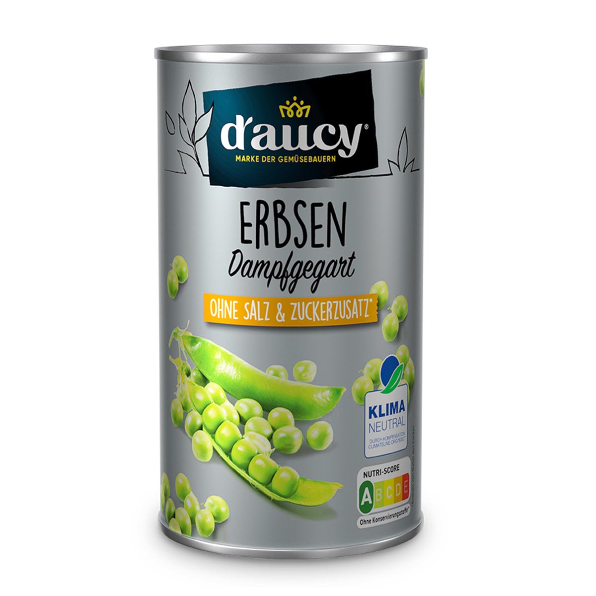 d'aucy Erbsen - 100% ohne Salz & Zuckerzusatz,   6 x 285g Dosen