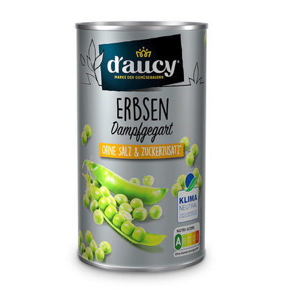 d'aucy Erbsen - 100% ohne Salz & Zuckerzusatz,   6 x 285g Dosen
