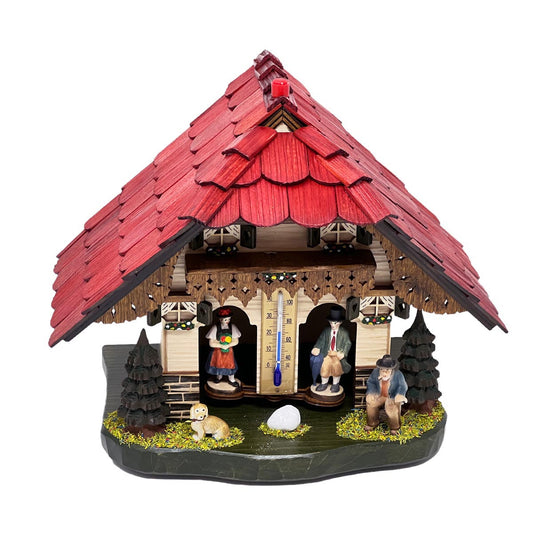 Schwarzwald Wetterstation aus Holz, handgefertigt, 22cm, Thermometer, Figuren