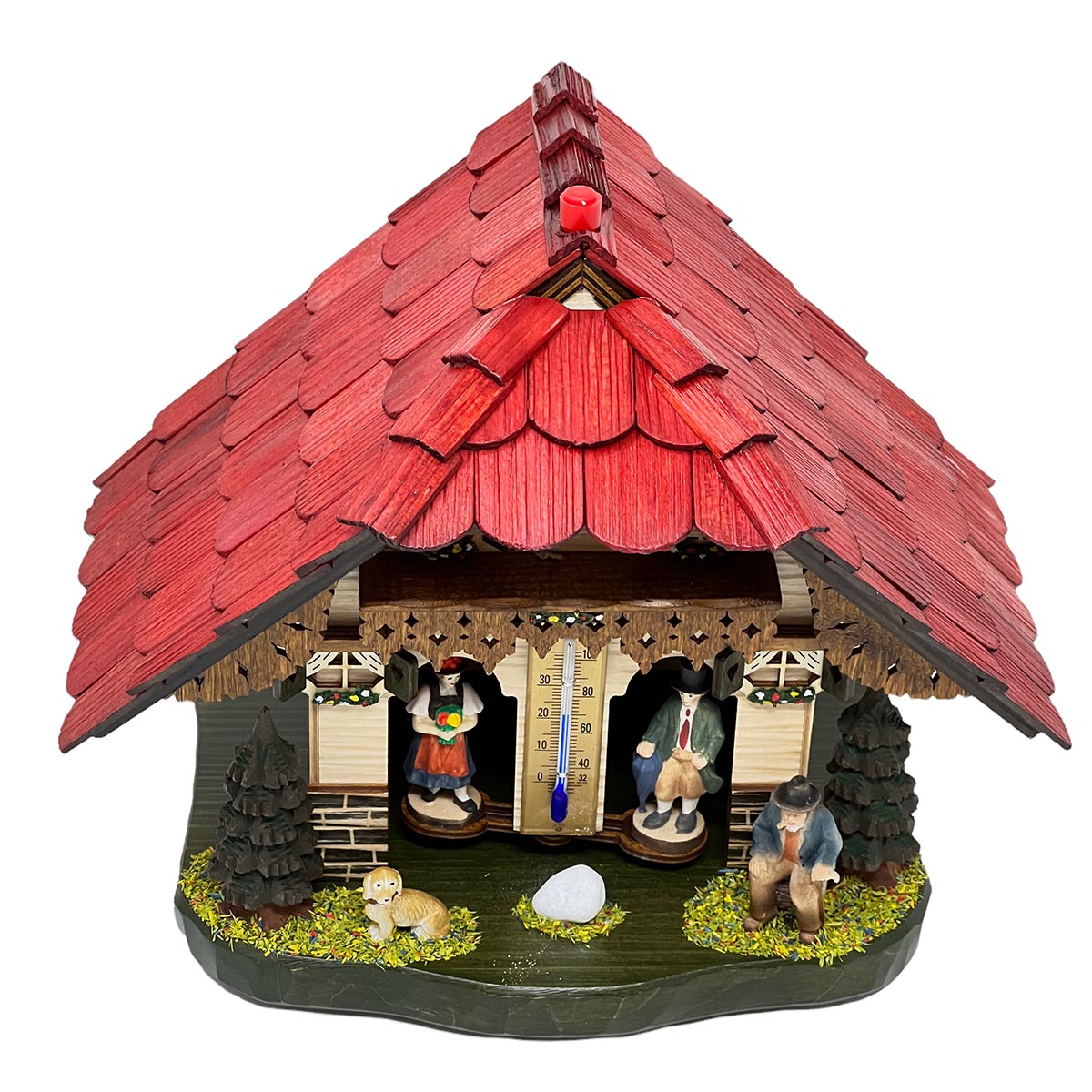 Schwarzwald Wetterstation aus Holz, handgefertigt, 22cm, Thermometer, Figuren