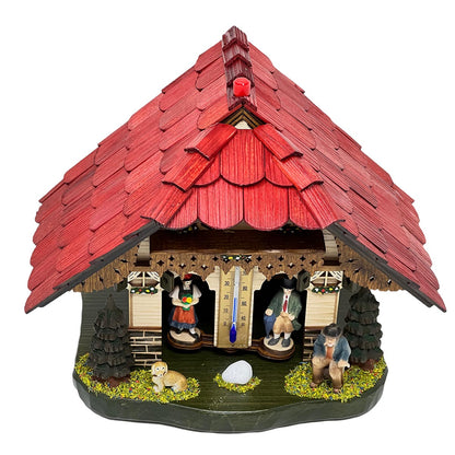 Schwarzwald Wetterstation aus Holz, handgefertigt, 22cm, Thermometer, Figuren